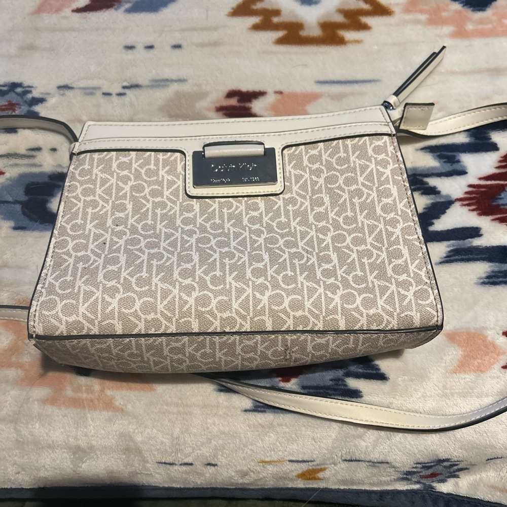 Calvin Klein White and Tan Crossbody Bag